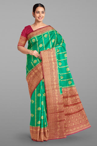 SEA GREEN and PURPLE BUTTIS CHINIYA SILK Saree with BANARASI