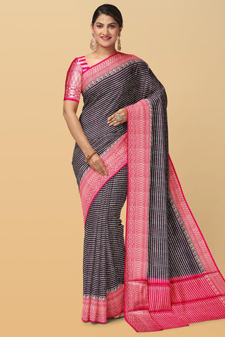 NAVY BLUE and MAGENTA JAAL KATHAN SILK Saree with BANARASI FANCY