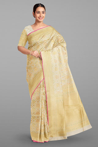 OFF WHITE and GOLD FLORAL BUTTIS SILK Saree with BANARASI