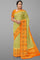 LITE OLIVE GREEN and ORANGE BUTTIS SILK Saree with FANCY