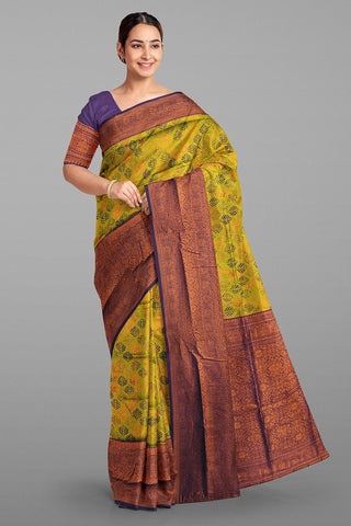 OLIVE GREEN and PURPLE LEAF WEAVING SILK Saree with FANCY