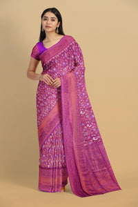 VOILET and COPPER FLORAL JALL WITH FIGURES SILK Saree with FANCY