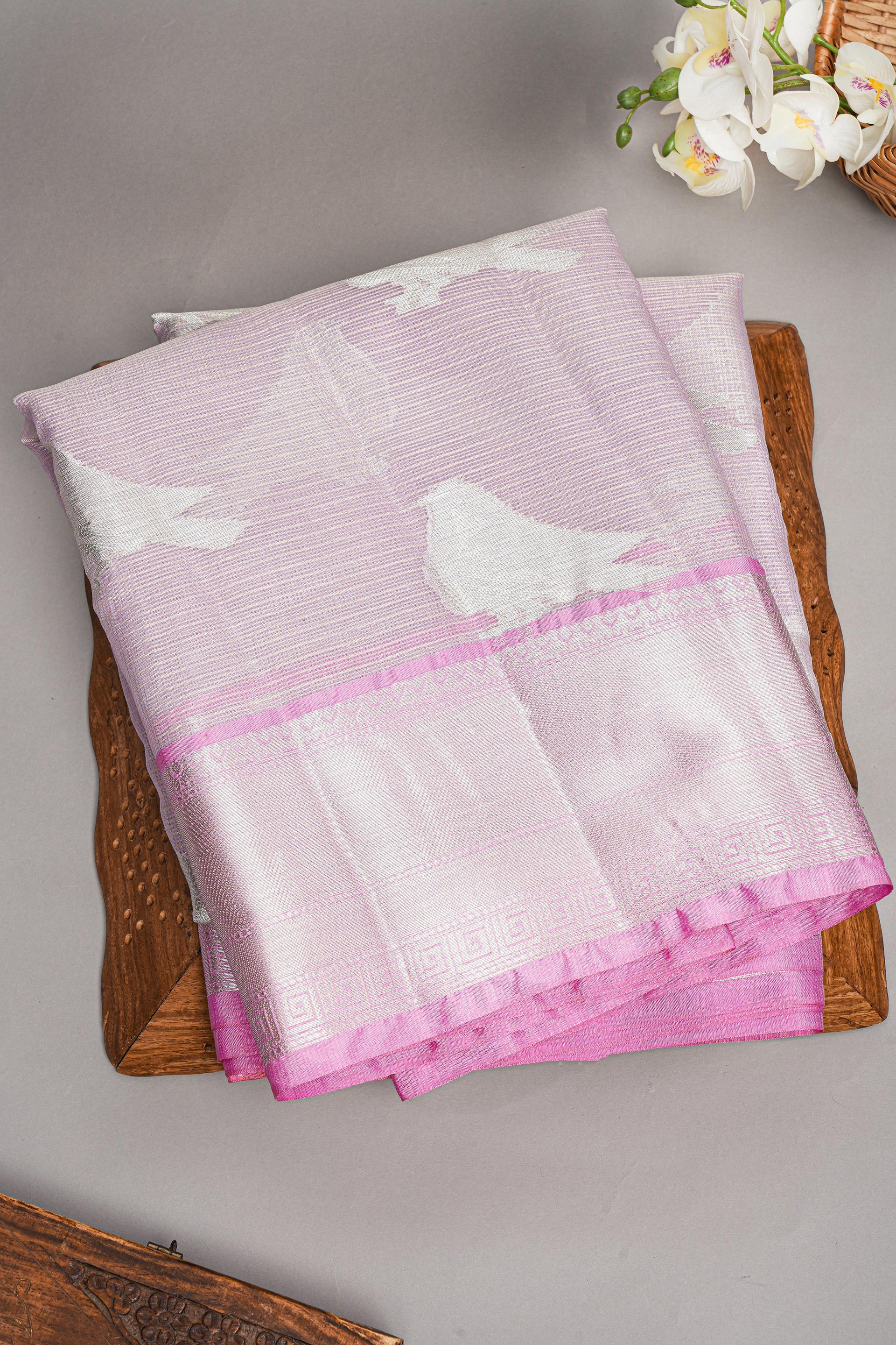 LIGHT LAVENDER and LIGHT PINK BIRDS FIGURE WEAVING KOTA Saree with FANCY