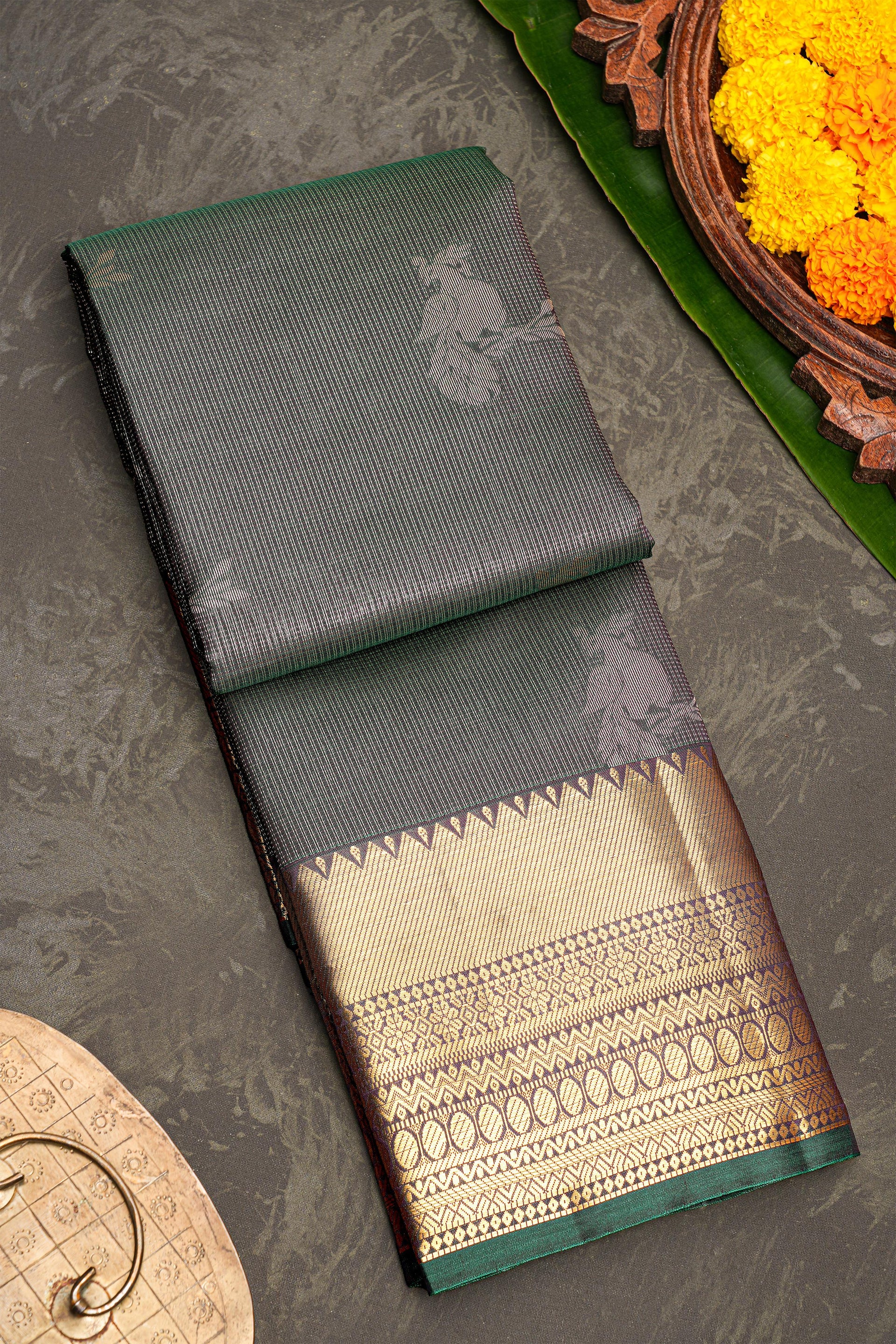 DUAL SHADE and GREEN CHECKS AND BUTTIS SILK BLEND Saree with SEMI PATTU