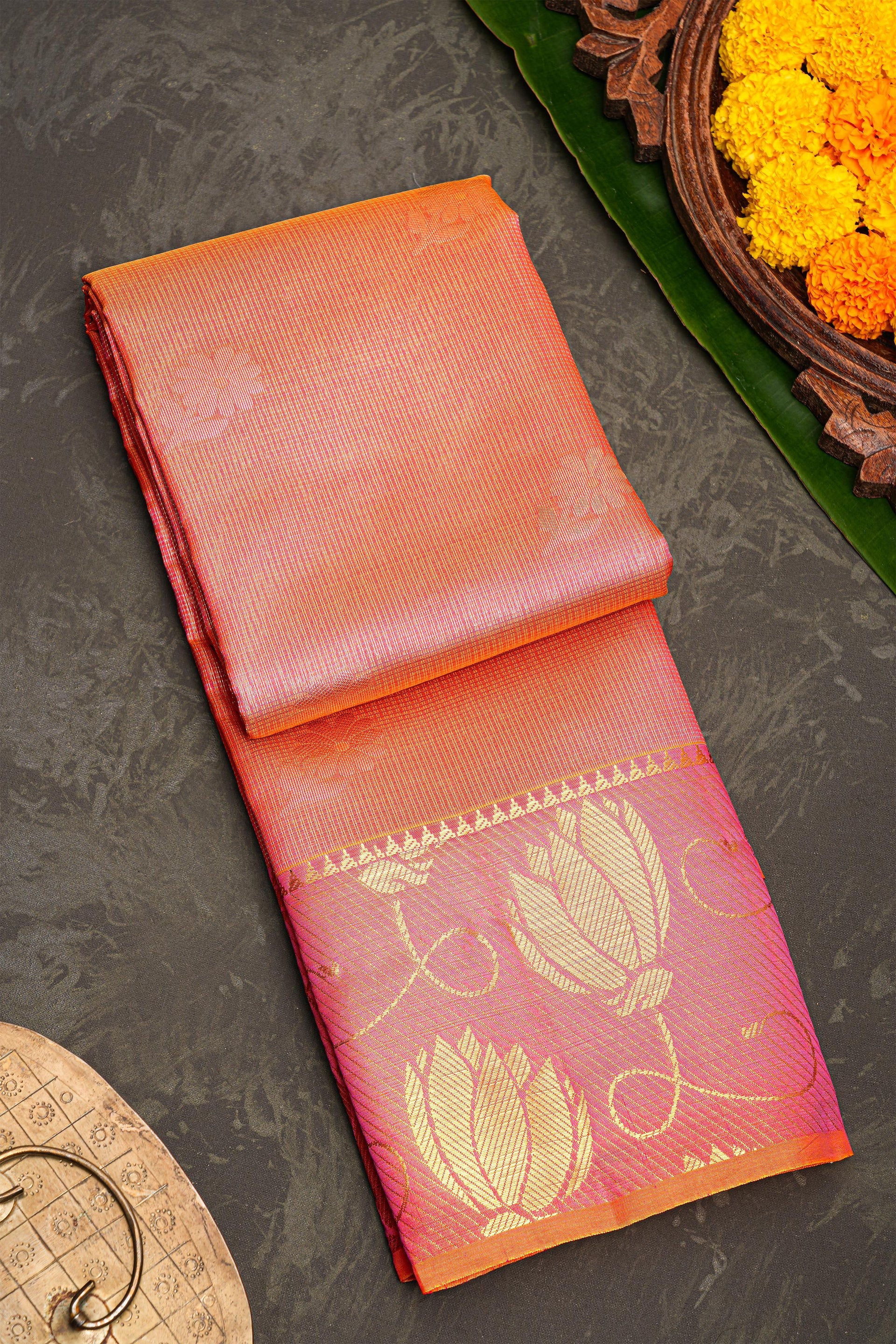 DUAL SHADE and LIGHT ORANGE BUTTIS SILK BLEND Saree with SEMI PATTU