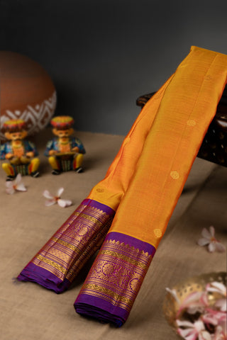 Gadwal Silk Buttis Mustard Saree