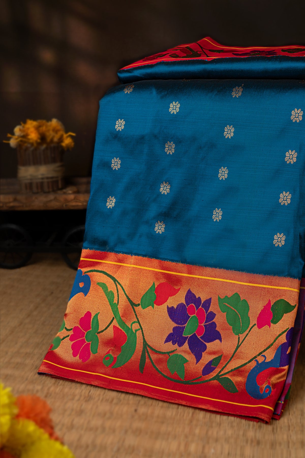 Paithani Silk Buttis Teal Saree