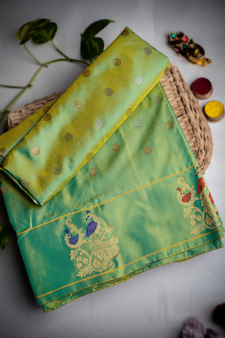 Gadwal Silk Buttis Sea Green Saree