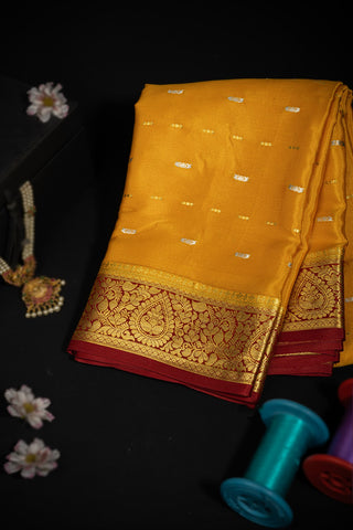 Mysore Crepe Buttis Mustard Saree