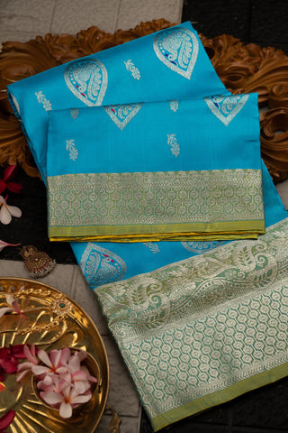 Venkatagiri Silk Peacock Buttis Light Blue Saree