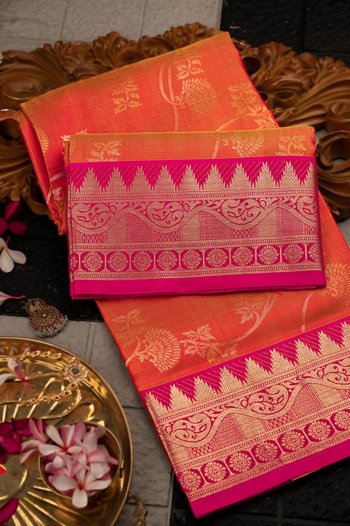 Venkatagiri Silk Jaal Mustard Saree