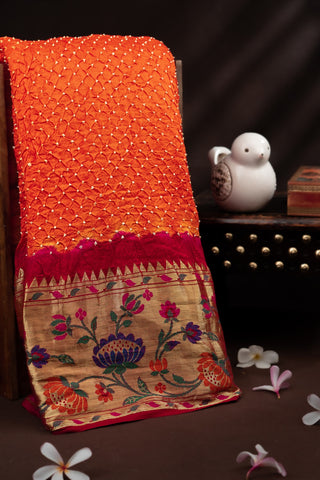 Banarasi Silk Buttis Orange Saree