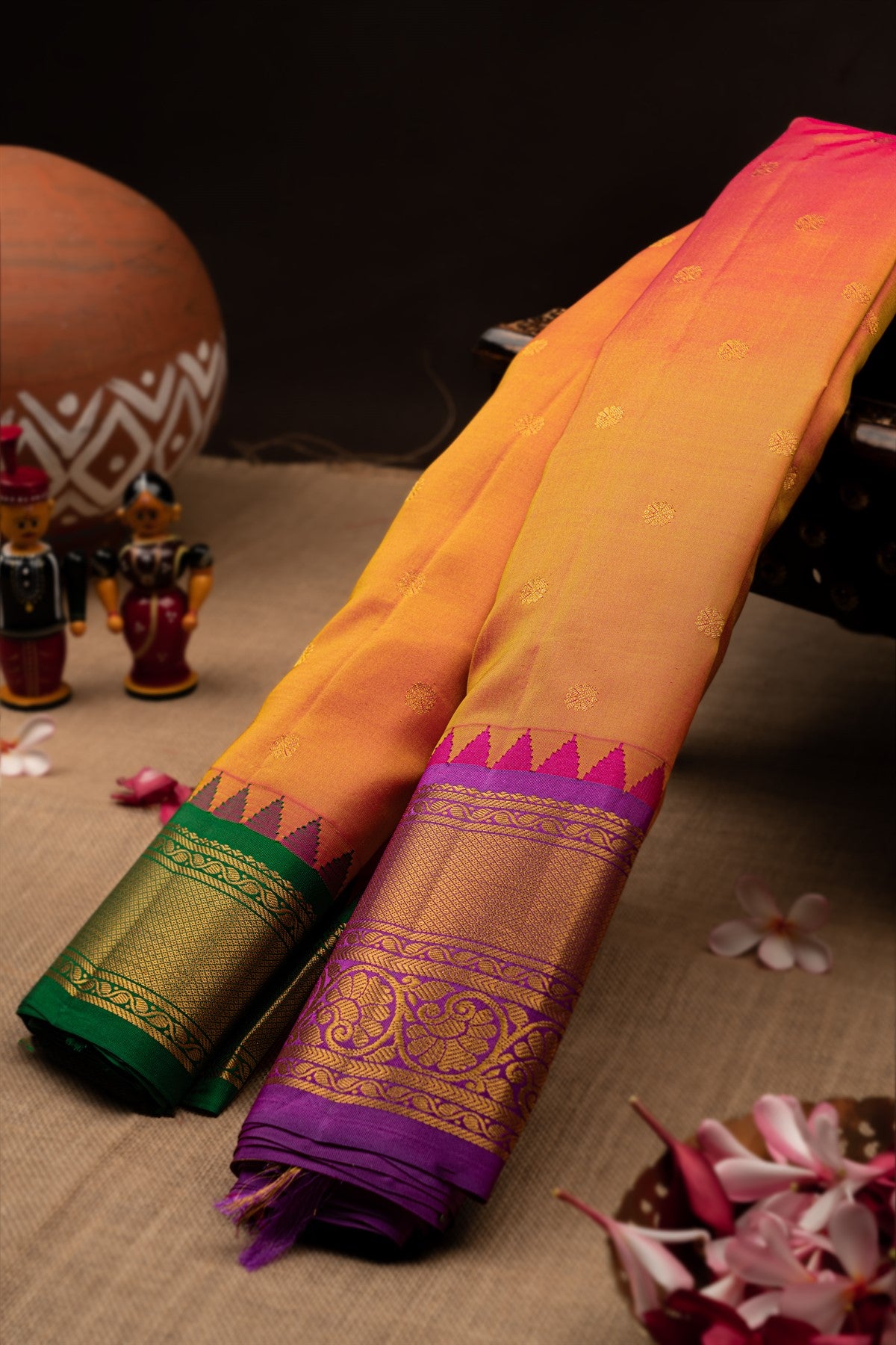 Gadwal Silk Buttis Light Orange Saree