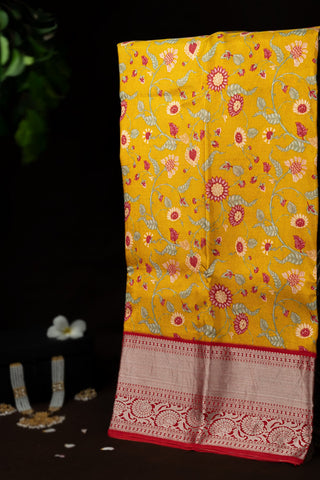 Designer Silk Mustard Digital Printed Saree