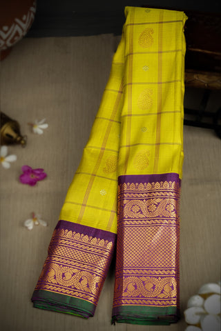 Gadwal Silk Flourscent Yellow Saree