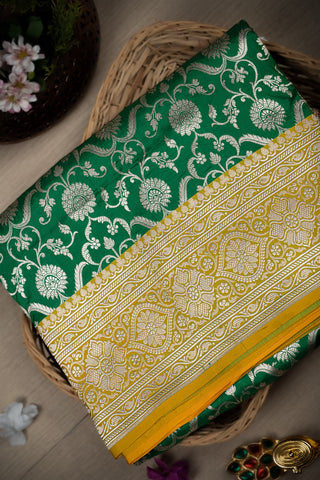 Banarasi Silk Floral Jaal Green Saree