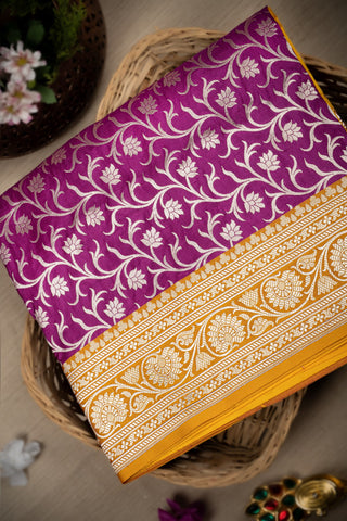 Banarasi Silk Floral Jaal Purple Saree