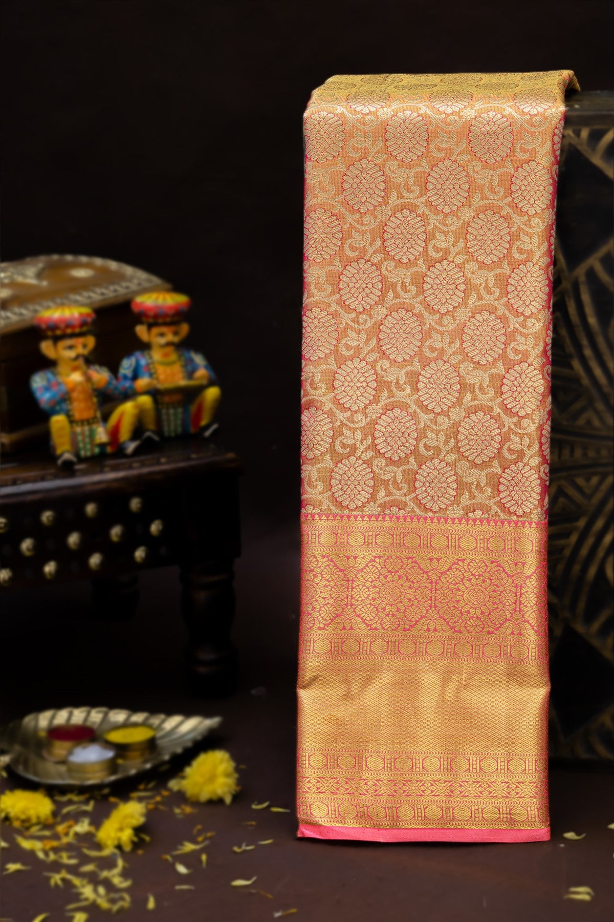 Kancheepuram Silk Gold And Pink Saree