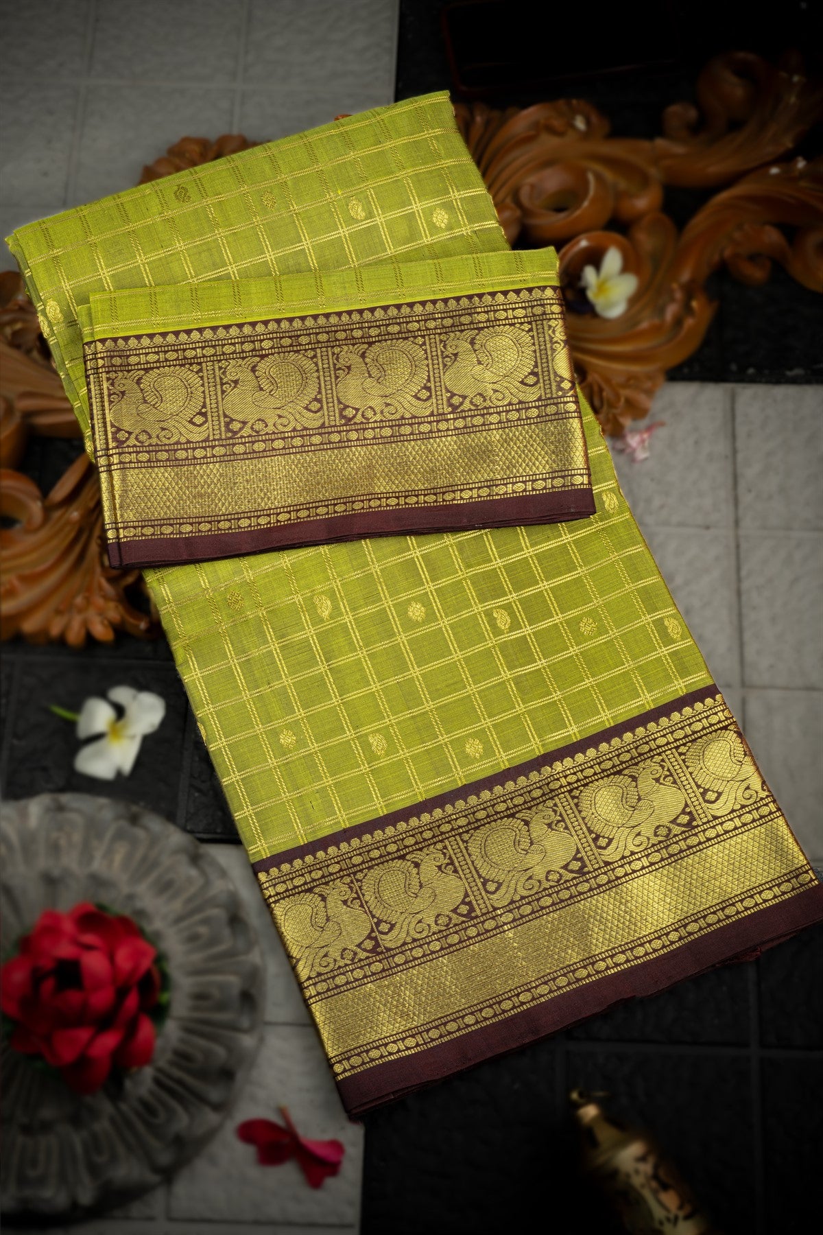 Venkatagiri Silk Olive Green Saree