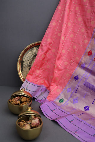 Paithani Silk Peach Saree