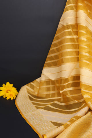 Designer Organza Yellow Saree