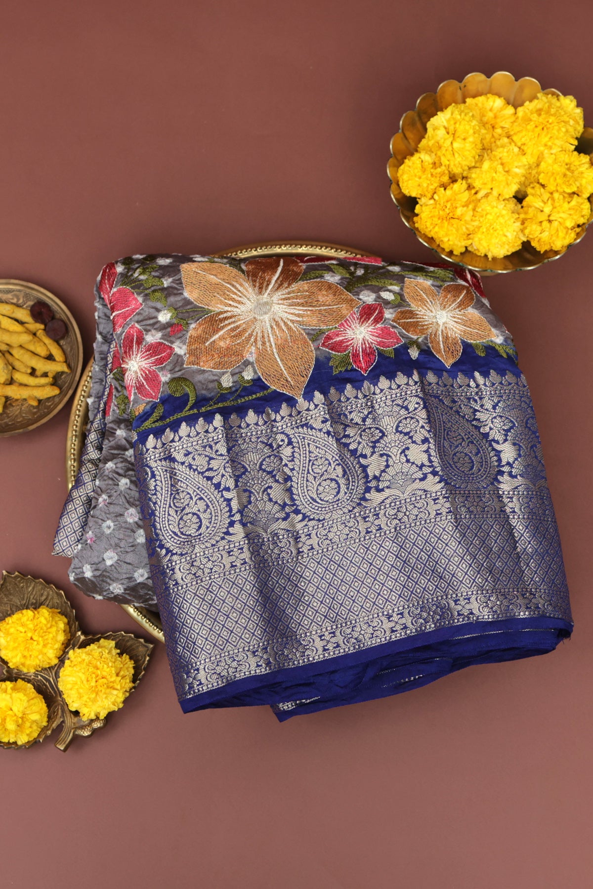 Bandhani Silk Slate Grey Saree