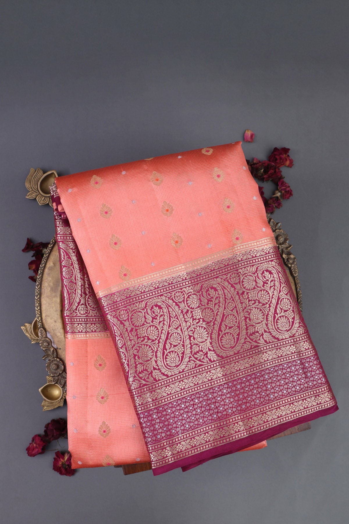 Matka Silk Peach Saree