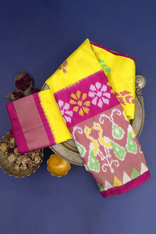 Ikat Silk Yellow Saree