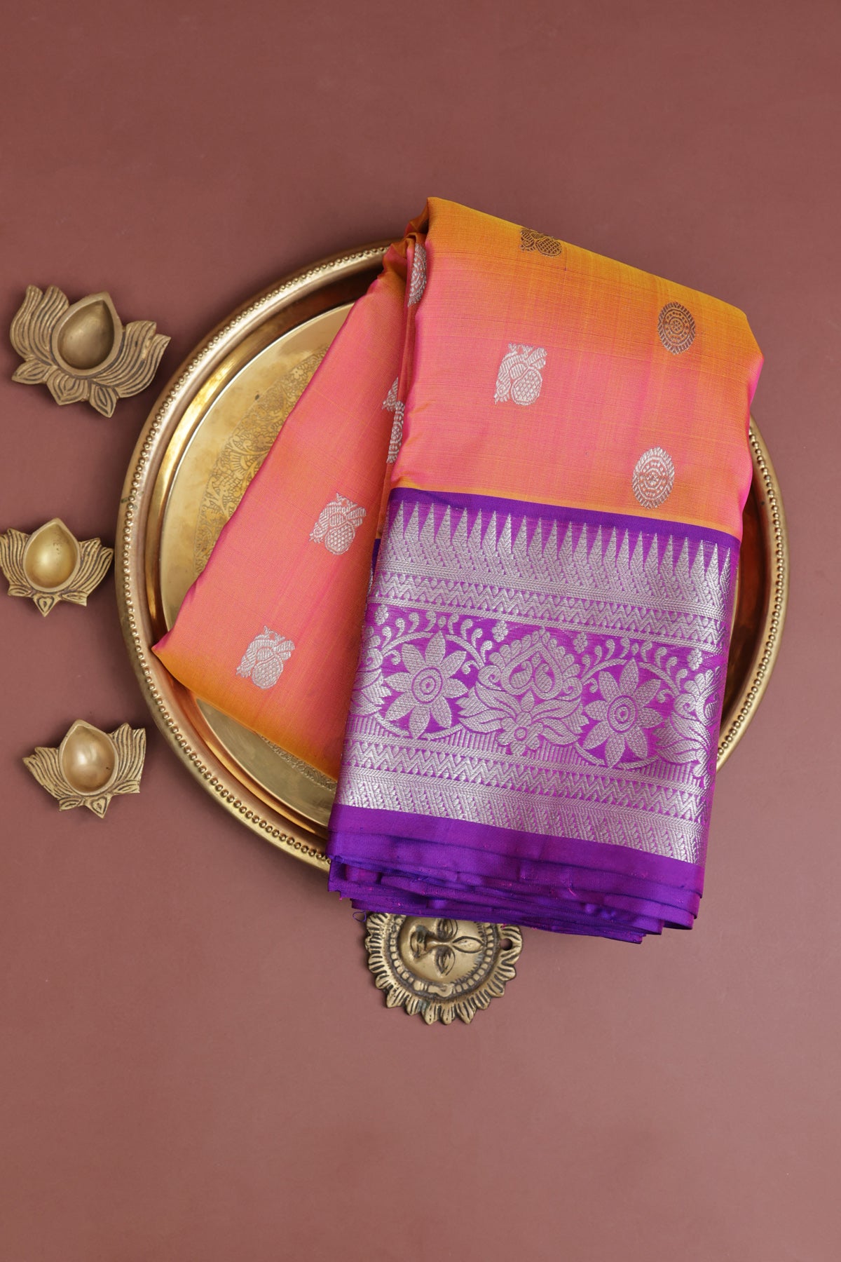 Venkatagiri Silk Peach Saree