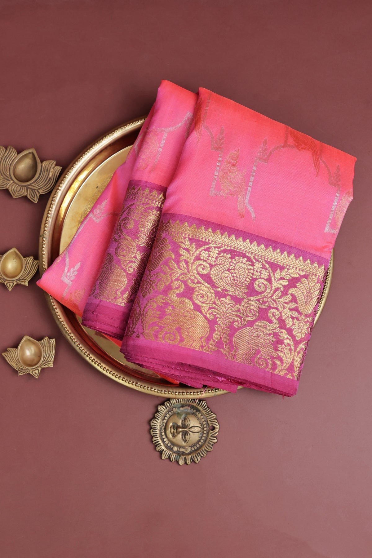 Venkatagiri Silk Peach Saree