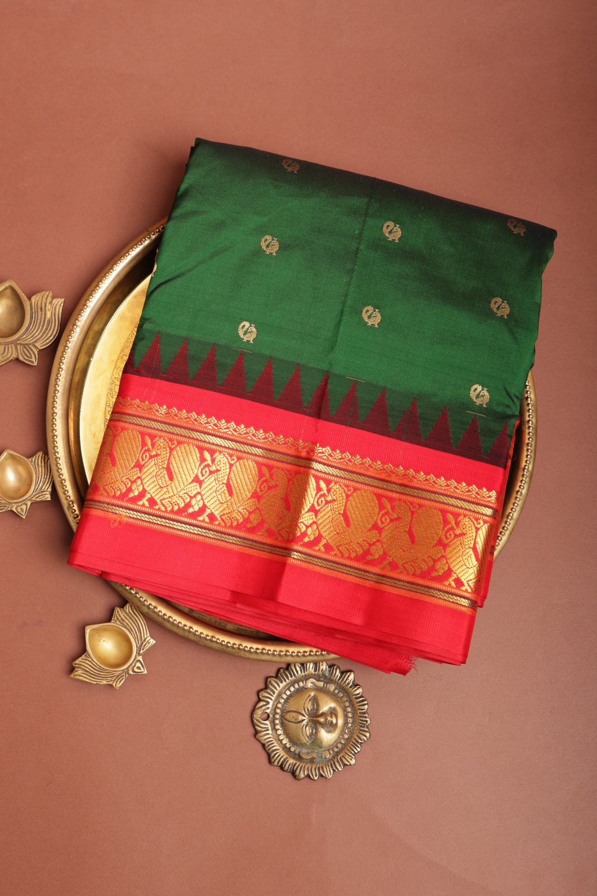 Narayanpet Silk Dark Green Saree