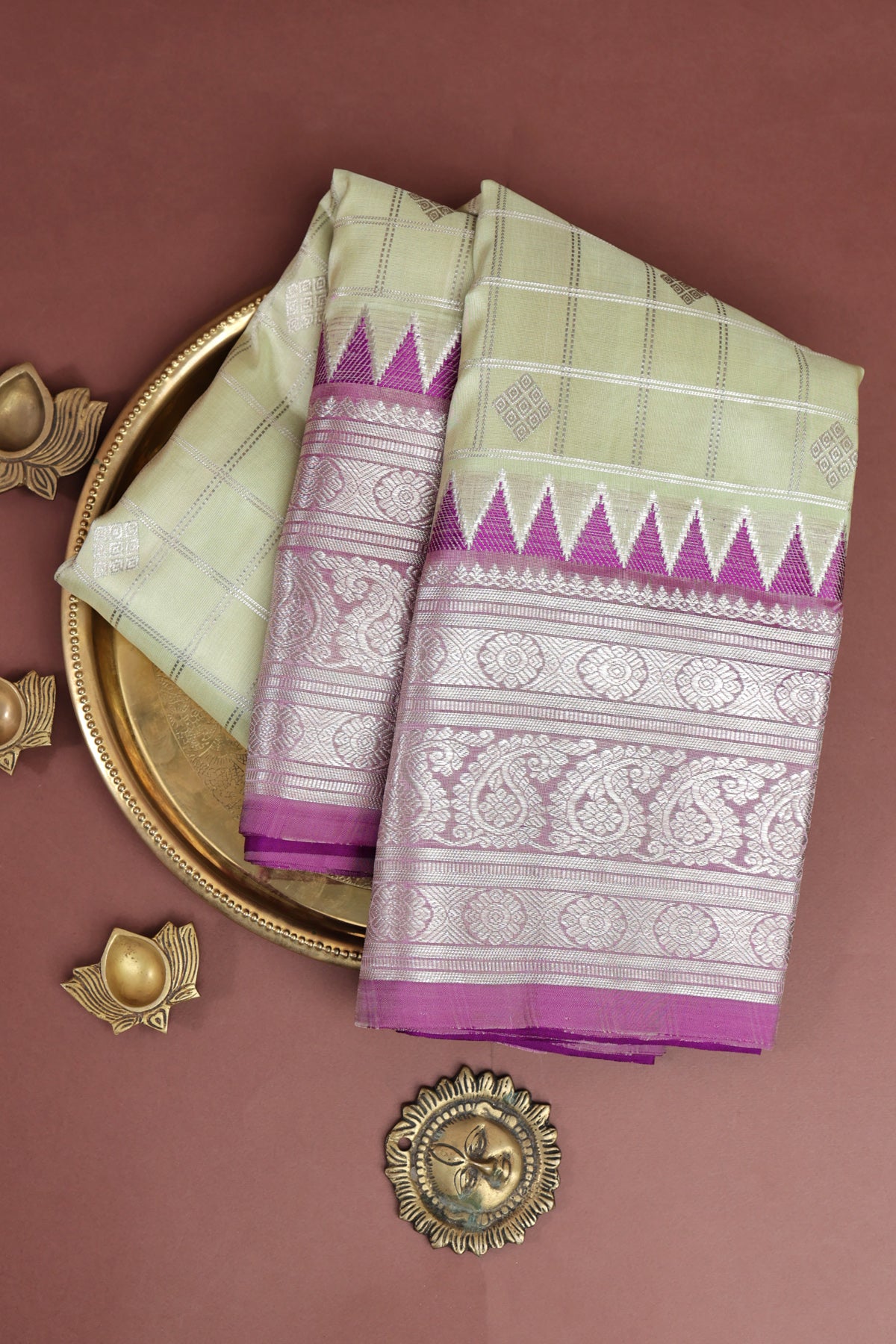 Venkatagiri Silk Pista Green Saree