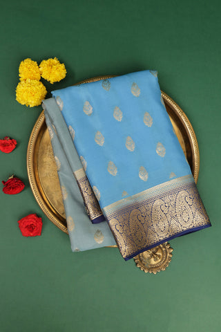 Mysore Crepe Sky Blue Saree