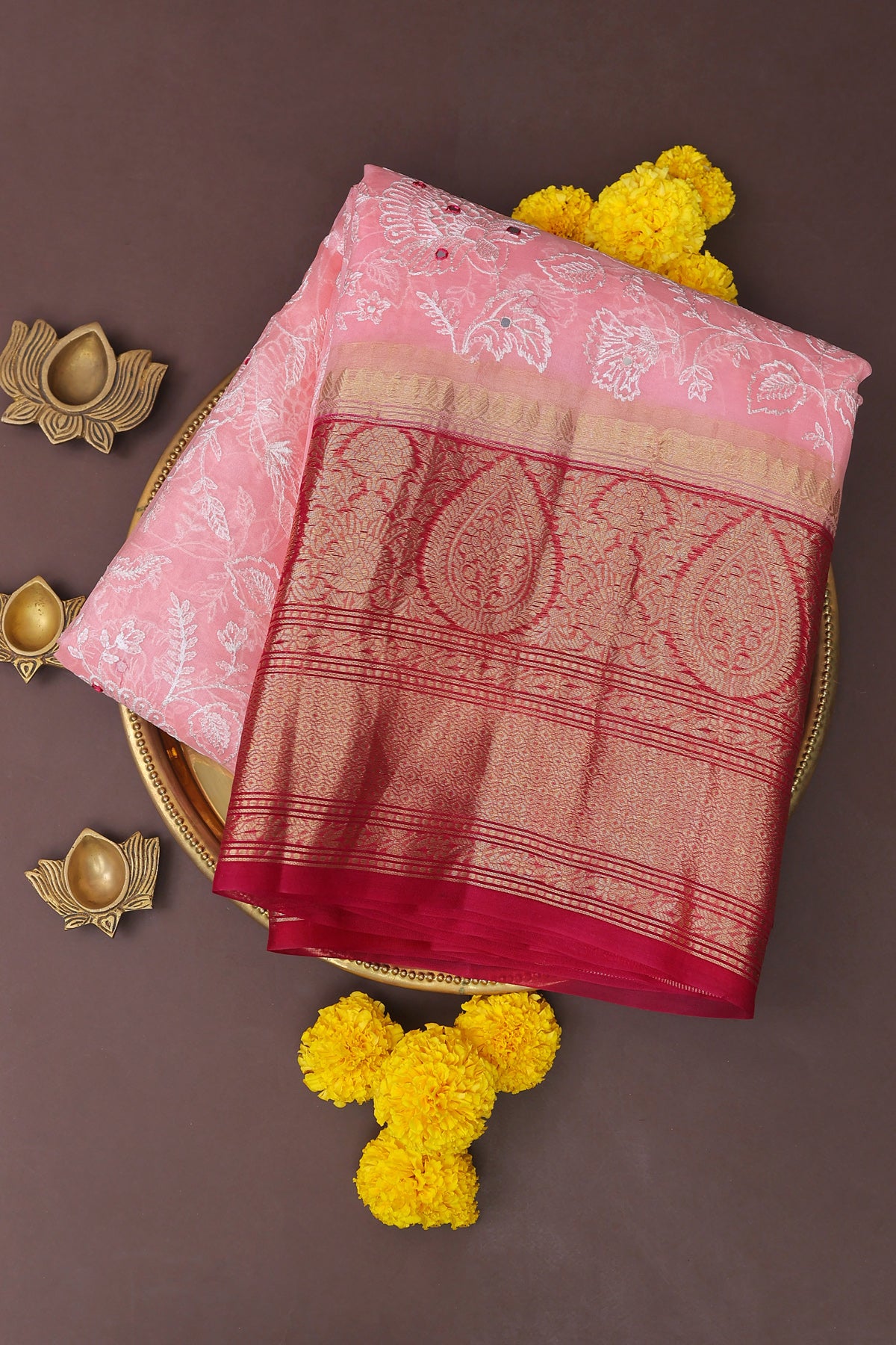 Designer Kora Baby Pink Saree