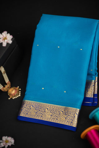 Mysore Crepe Buttis Blue Saree