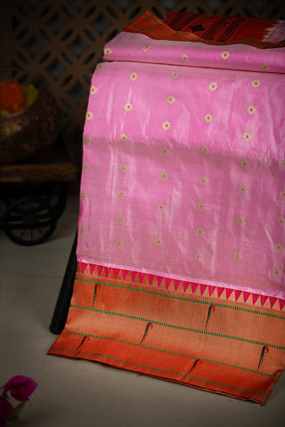 Paithani Silk Floral Buttis Rose Pink Saree