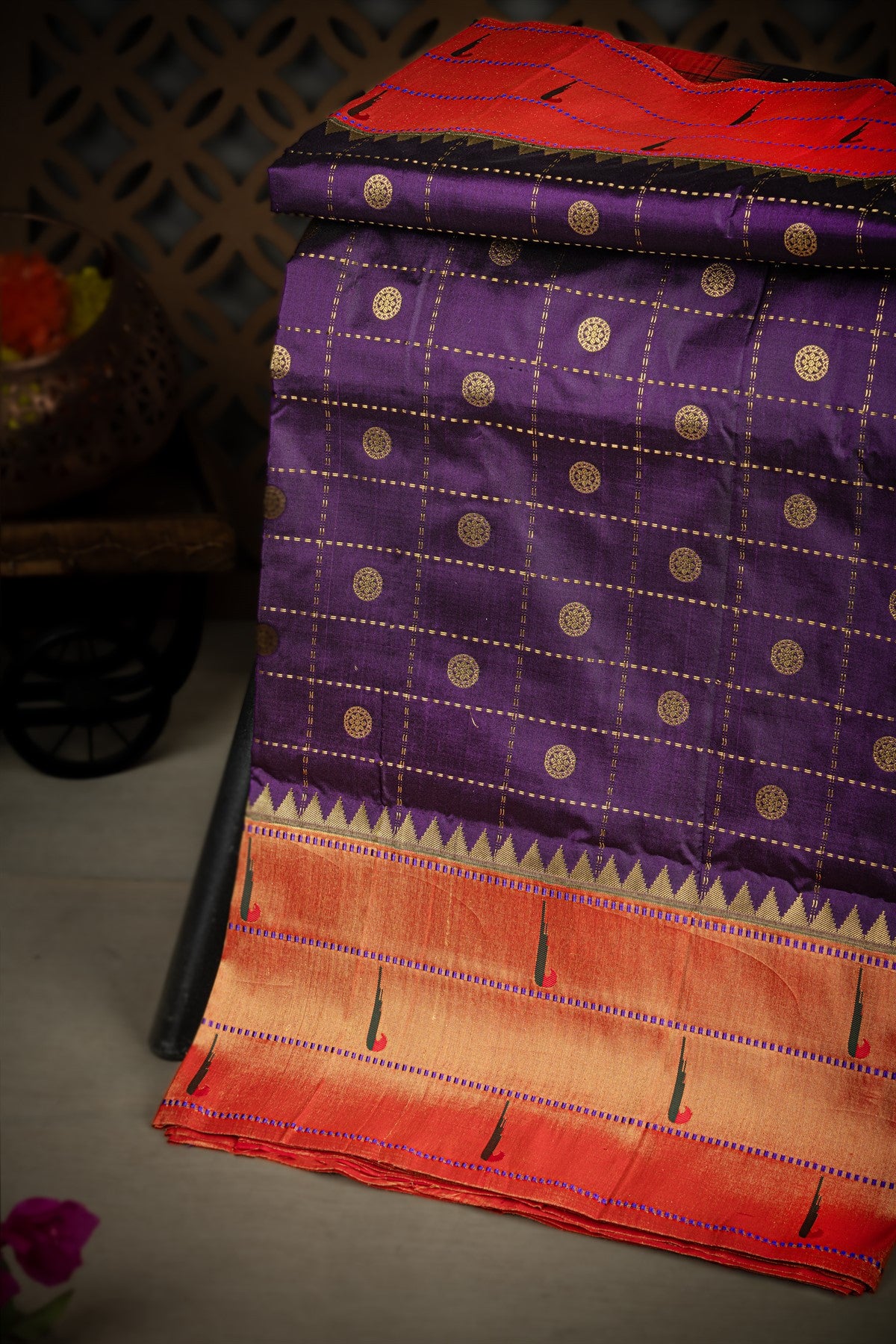 Paithani Silk Checks And Buttis Purple Saree