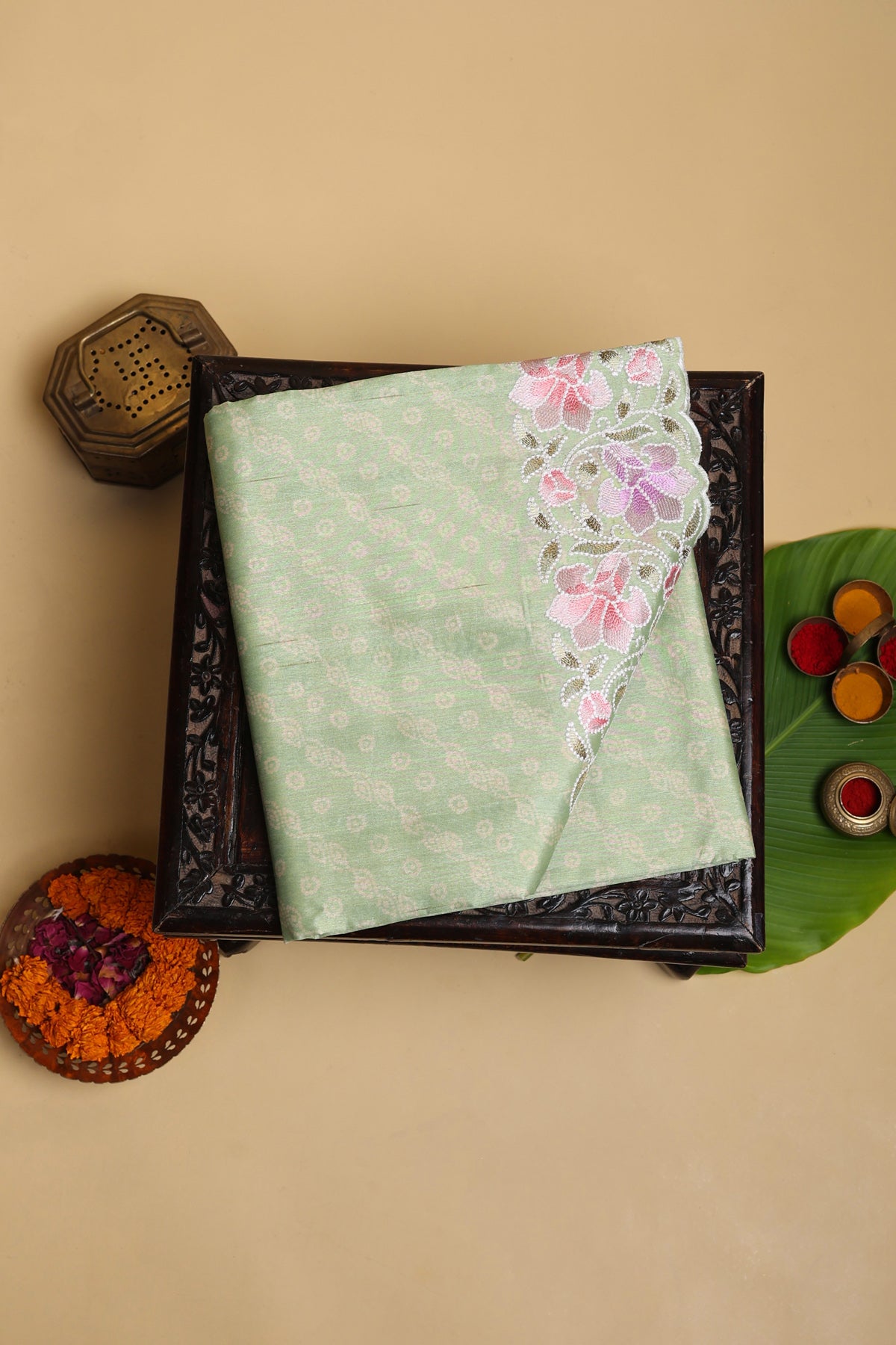 Designer Matka Silk Pista Green Saree