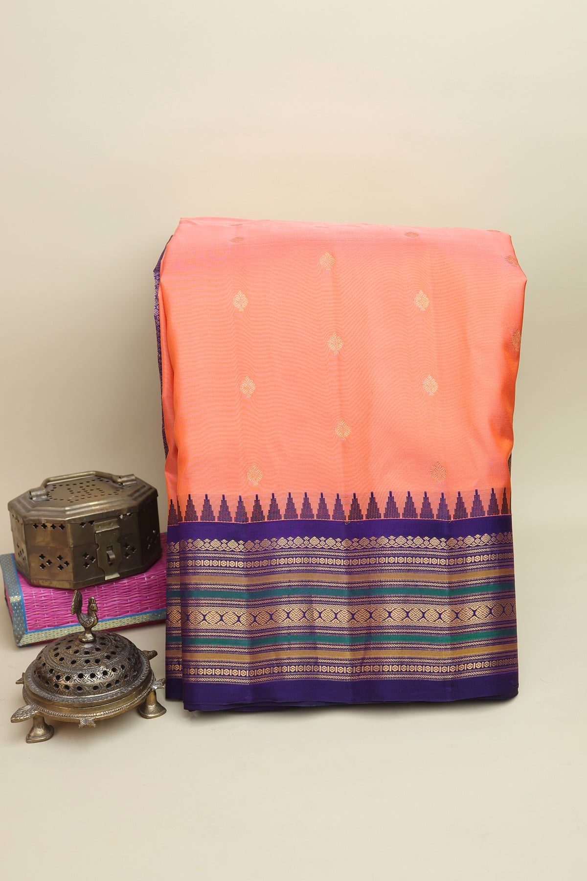 Gadwal Silk Peach Saree