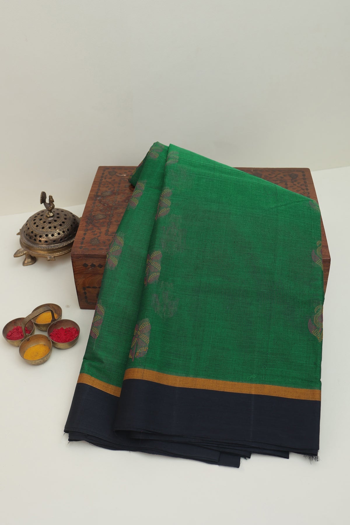 Kanchi Cotton Dark Green Saree