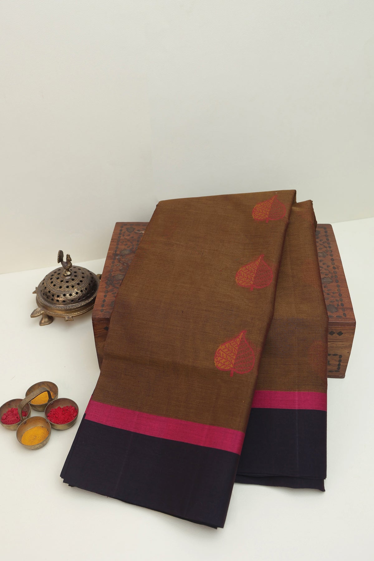 Kanchi Cotton Brown Saree