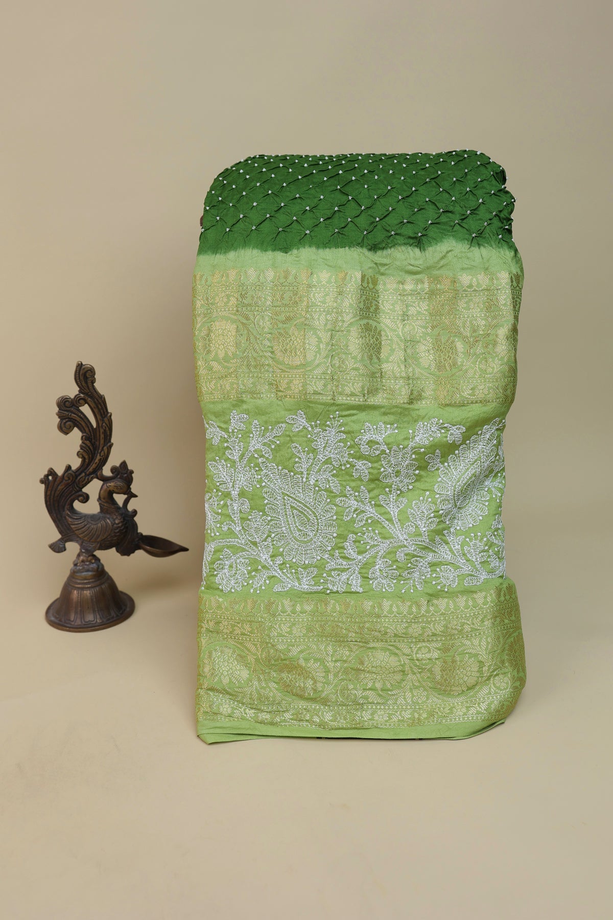 Bandhani Silk Mehendi Green Saree