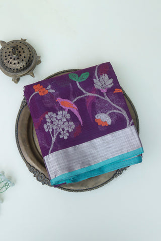 Zari Kota Cotton Violet Saree