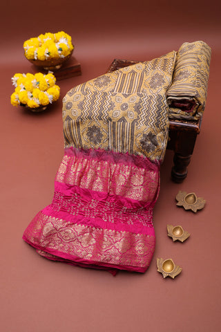 Bandhani Silk Yellow Saree