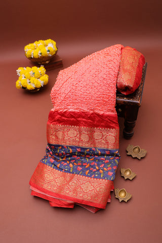 Bandhani Silk Peach Saree