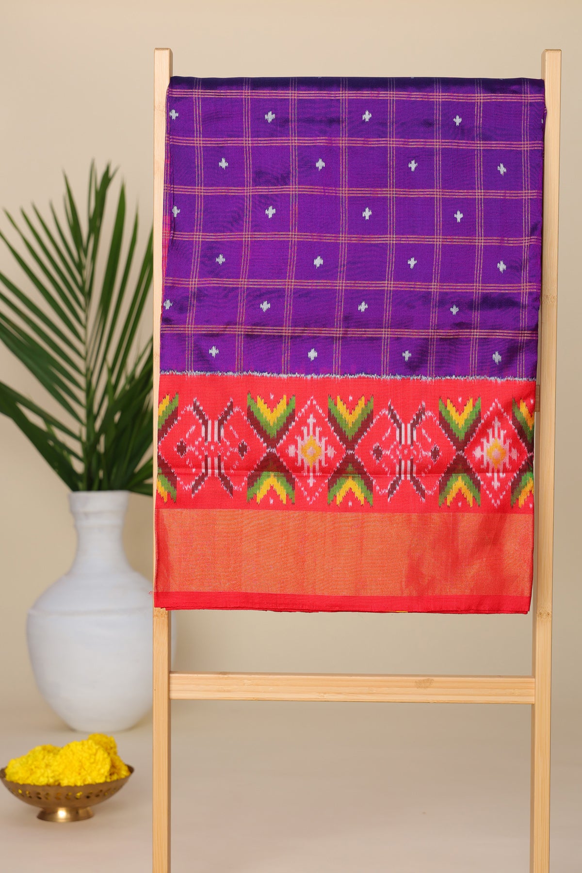 Ikat Silk Purple Saree