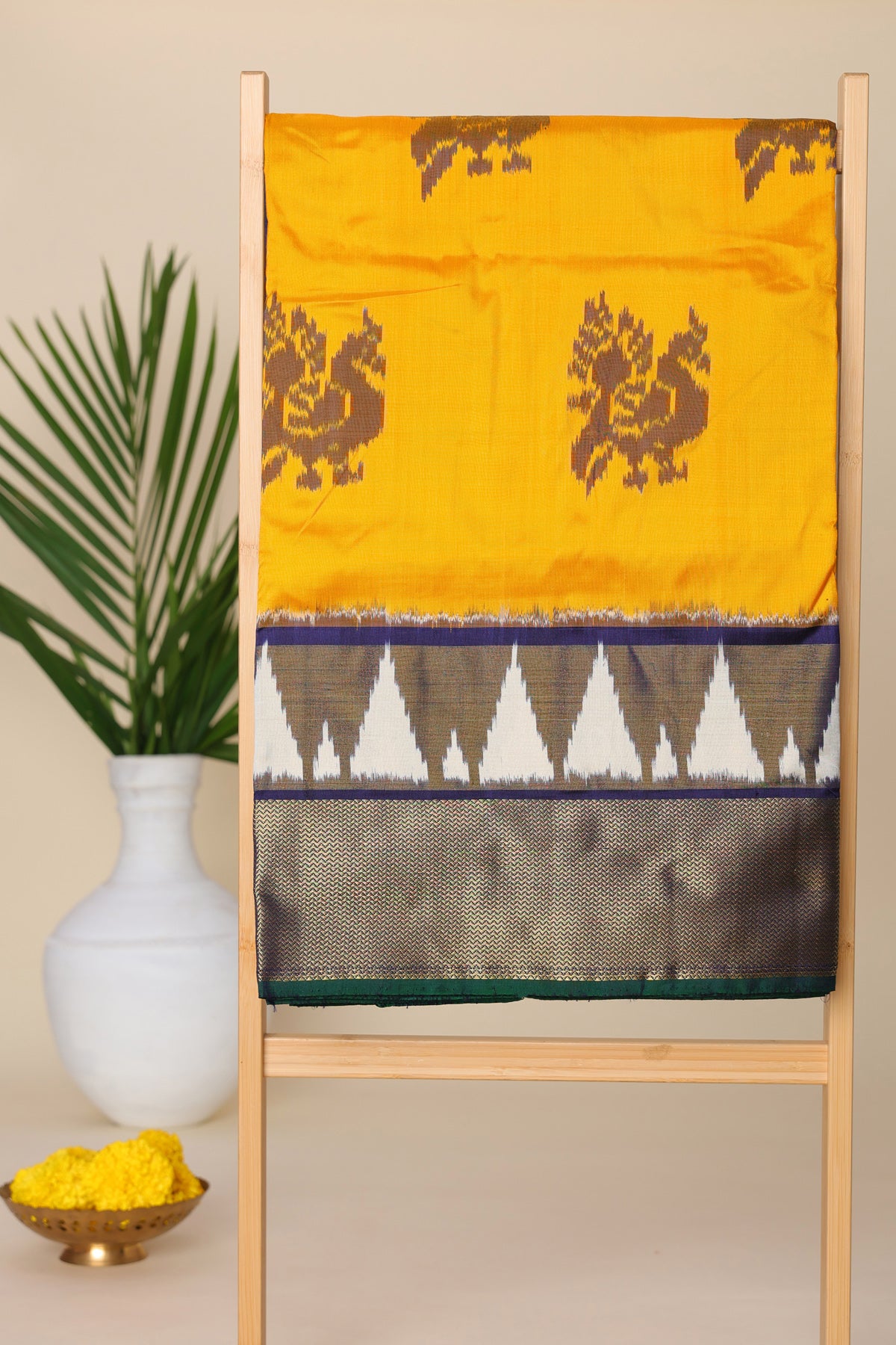 Ikat Silk Mustard Saree