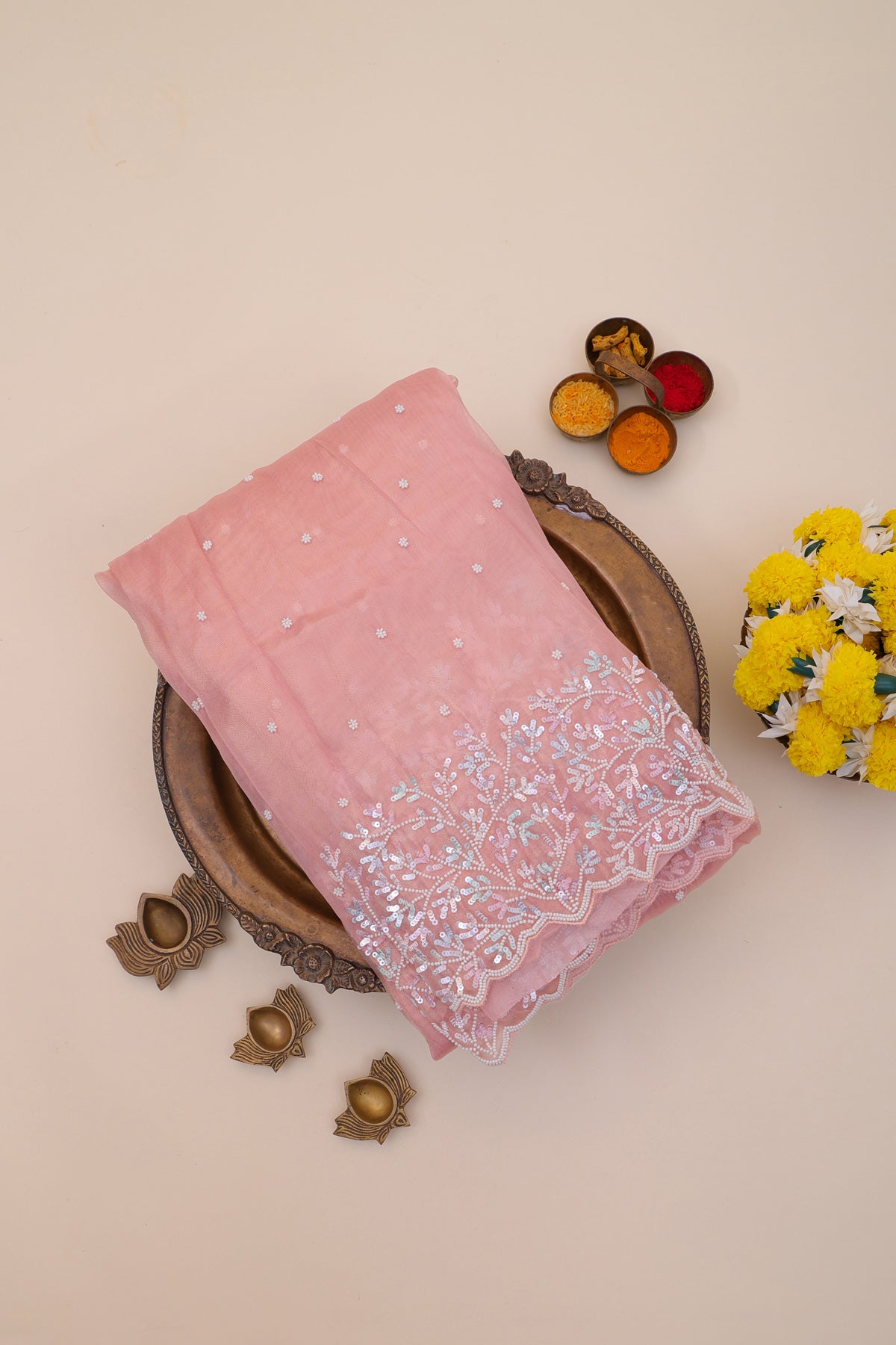 Designer Organza Peach Saree