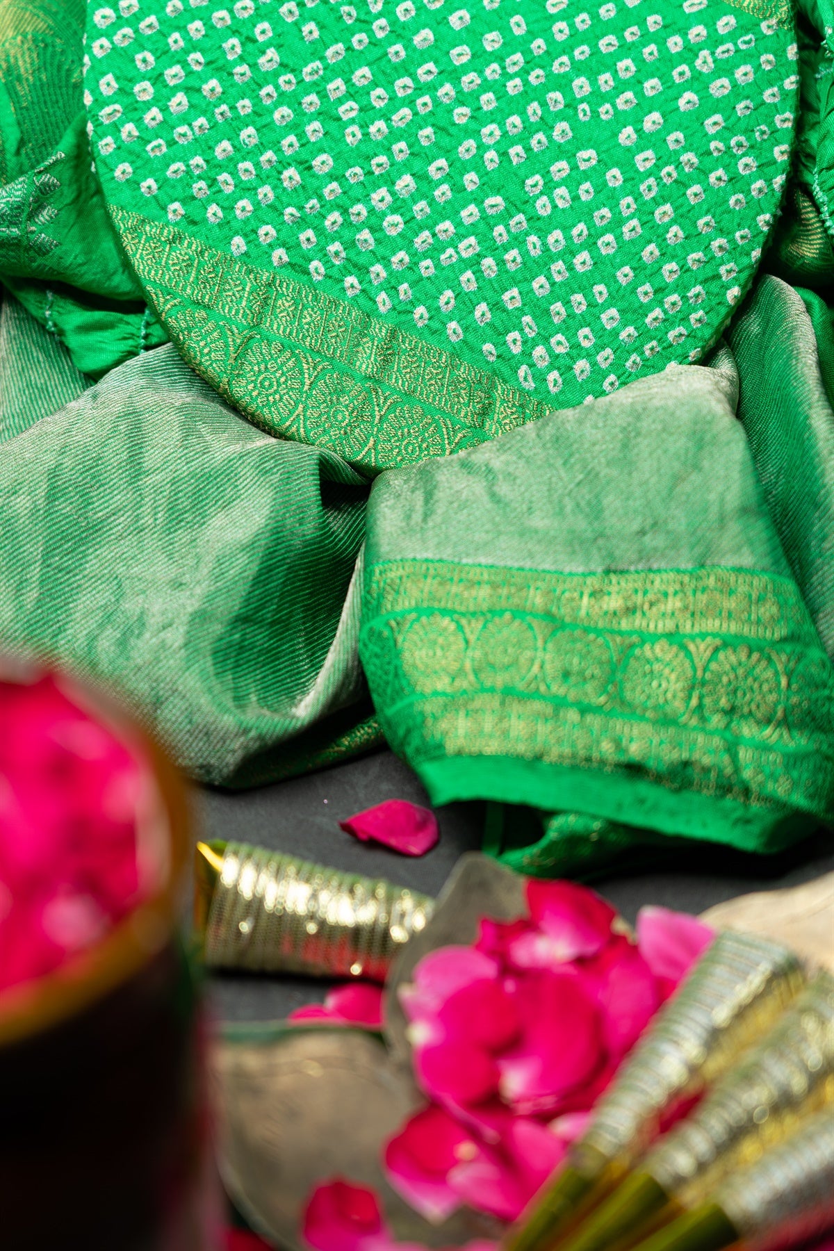 Bandhani Silk Parrot Green Saree