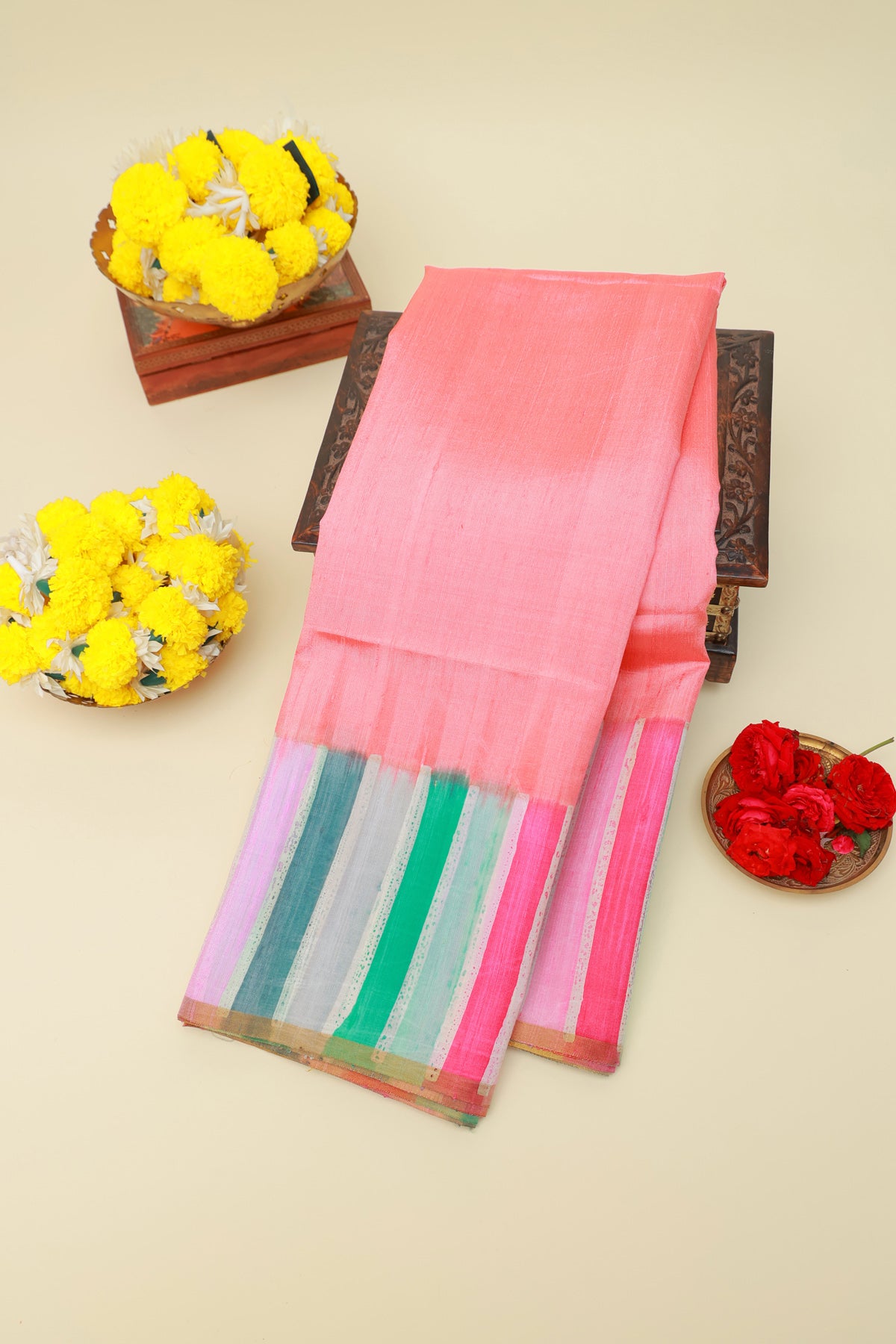 Matka Silk Peach Saree